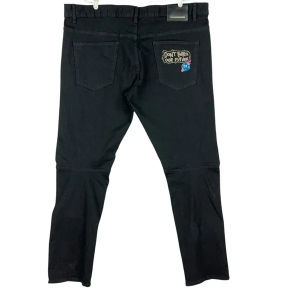 First Row Men's Future Distressed Slim Black Jeans Sz 42x32 Straight Stretch NWT